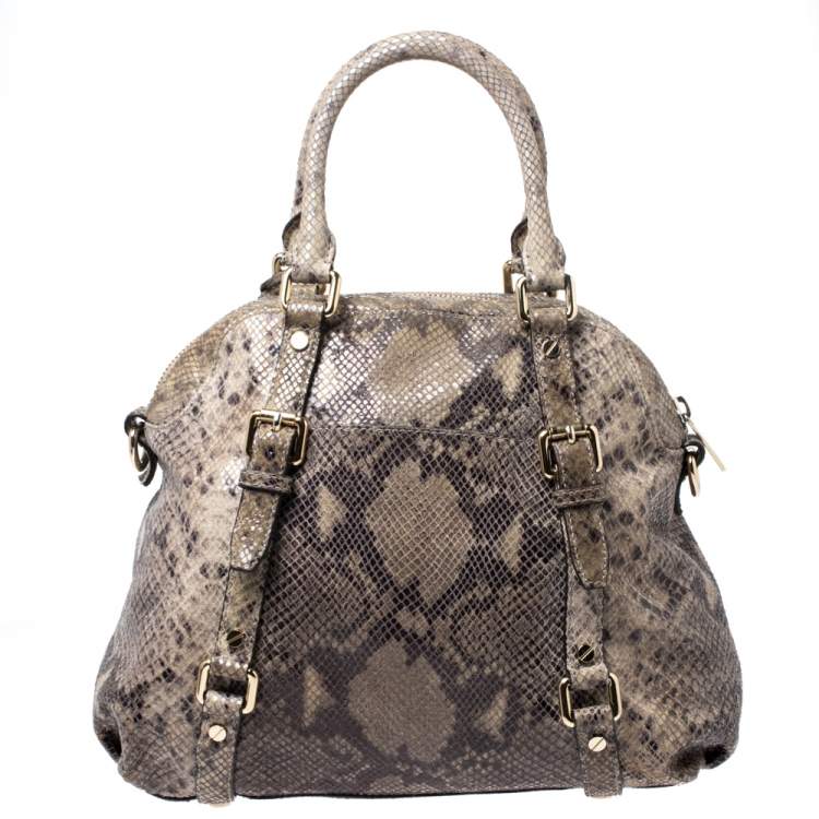 Pre Owned MICHAEL Michael Kors Green/Beige Python Embossed Leather Bedford Satchel