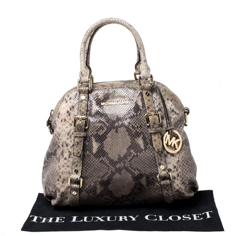 Pre Owned MICHAEL Michael Kors Green/Beige Python Embossed Leather Bedford Satchel