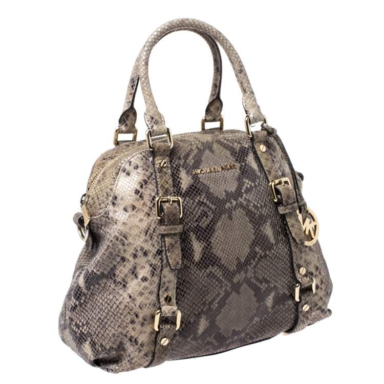 Pre Owned MICHAEL Michael Kors Green/Beige Python Embossed Leather Bedford Satchel