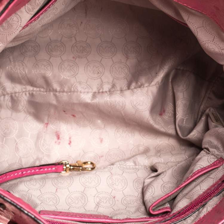 Pre Owned MICHAEL Michael Kors Pink Ostrich Embossed Leather Large Hamilton North South Tote