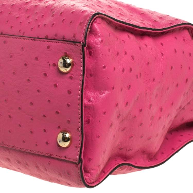 Pre Owned MICHAEL Michael Kors Pink Ostrich Embossed Leather Large Hamilton North South Tote