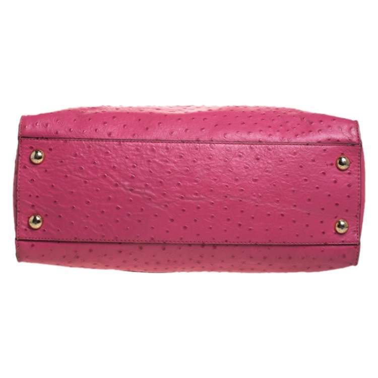 Pre Owned MICHAEL Michael Kors Pink Ostrich Embossed Leather Large Hamilton North South Tote