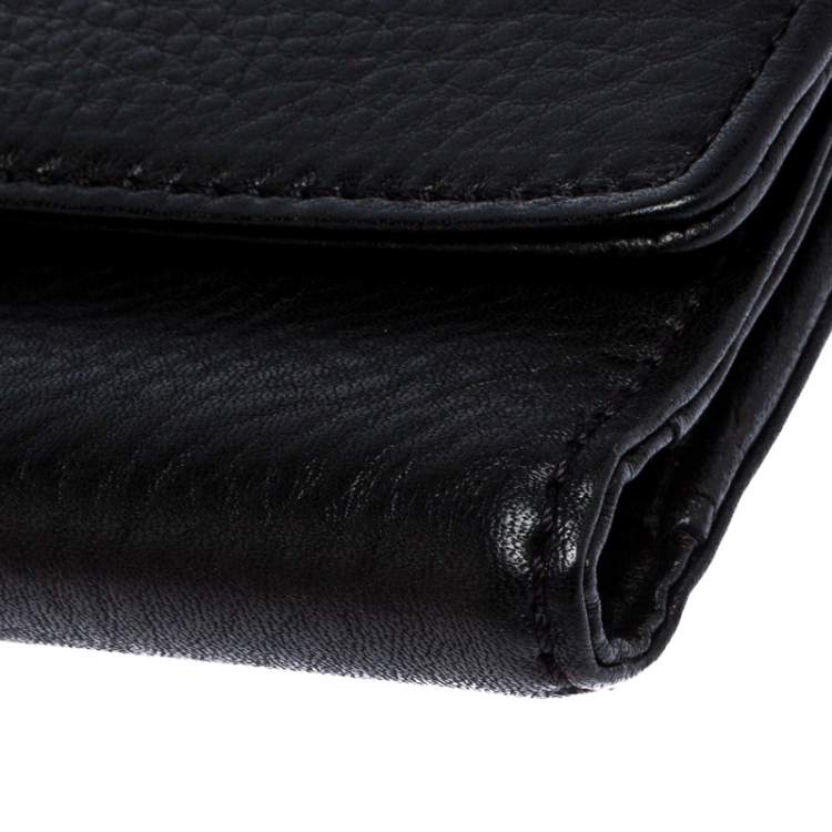 Pre Owned Michael Kors Black Leather Trifold Flap Continental Wallet