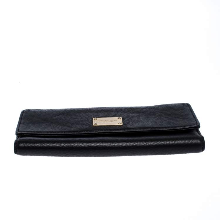 Pre Owned Michael Kors Black Leather Trifold Flap Continental Wallet