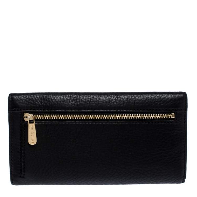 Pre Owned Michael Kors Black Leather Trifold Flap Continental Wallet