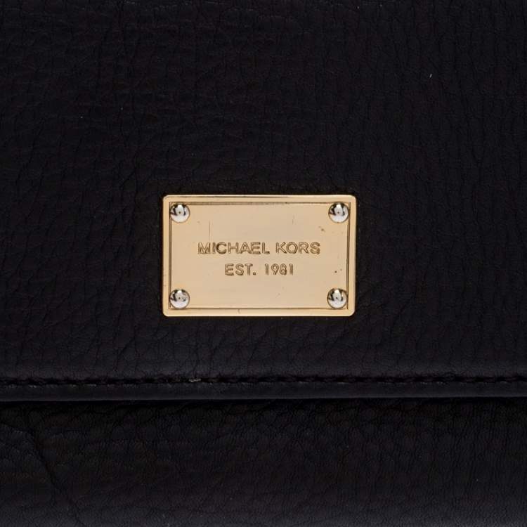 Pre Owned Michael Kors Black Leather Trifold Flap Continental Wallet