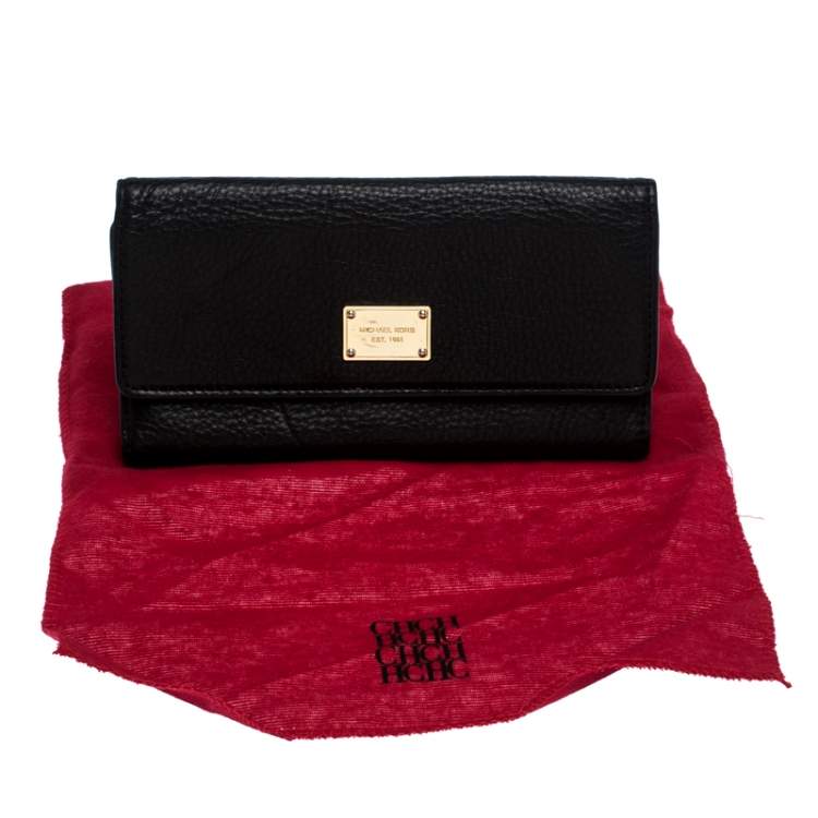 Pre Owned Michael Kors Black Leather Trifold Flap Continental Wallet