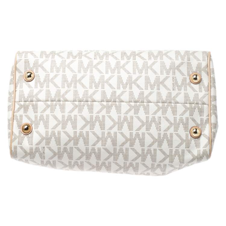 Pre Owned MICHAEL Michael Kors Ivory/Beige Signature Coated Canvas and Leather Grayson Boston Bag