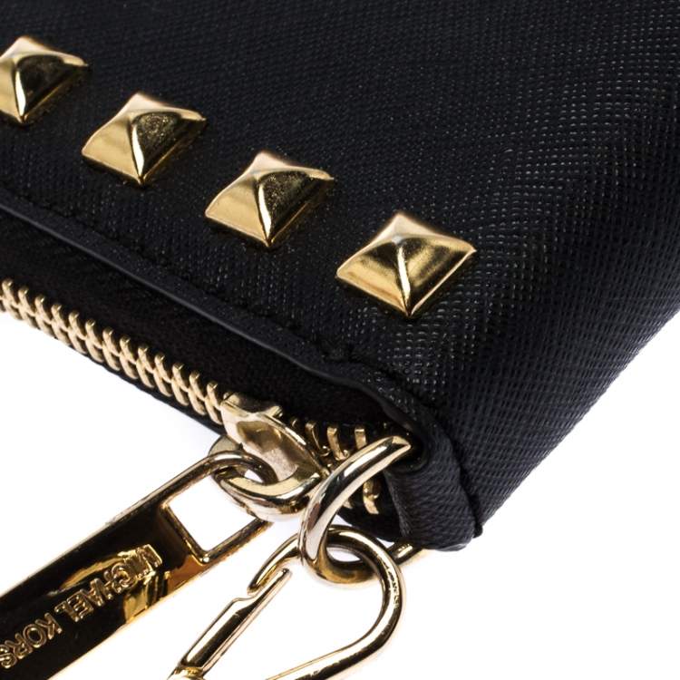 Pre Owned Michael Kors Black Saffiano Leather Studded Selma Wristlet Wallet