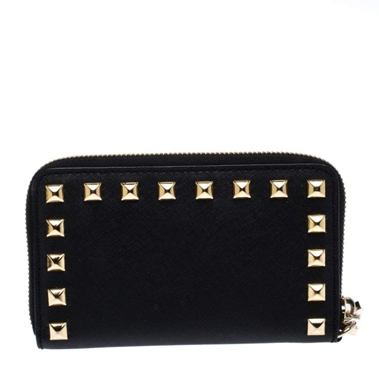 Pre Owned Michael Kors Black Saffiano Leather Studded Selma Wristlet Wallet