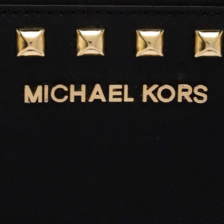 Pre Owned Michael Kors Black Saffiano Leather Studded Selma Wristlet Wallet