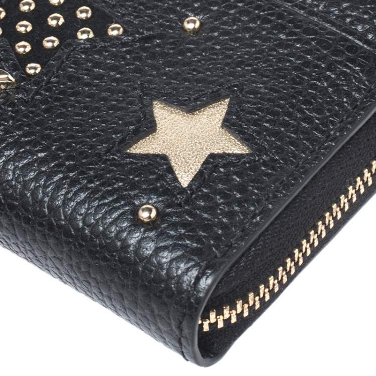 Pre Owned Michael Kors Black Studded Leather Star Zip Around Coin Purse