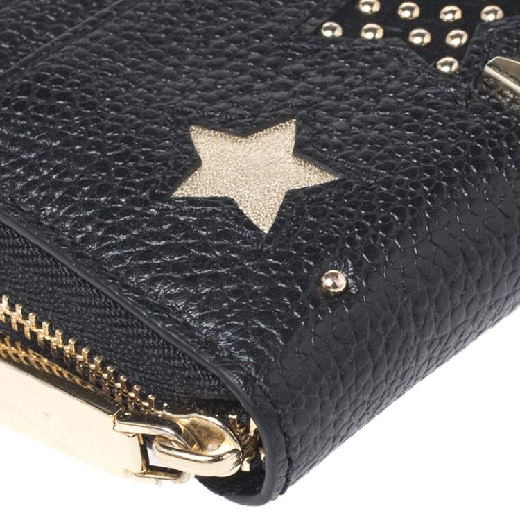 Pre Owned Michael Kors Black Studded Leather Star Zip Around Coin Purse