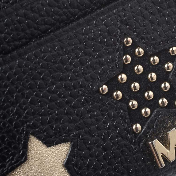 Pre Owned Michael Kors Black Studded Leather Star Zip Around Coin Purse