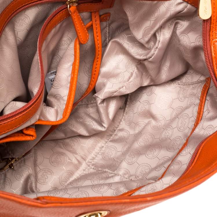 Pre Owned MICHAEL Michael Kors Orange Leather Jet Set Chain Tote