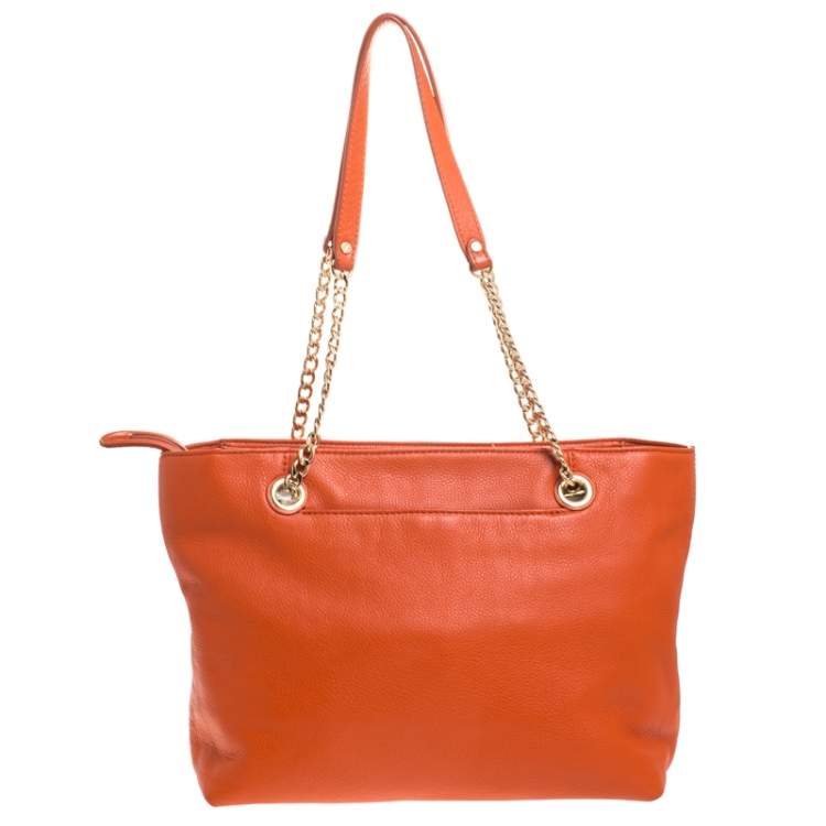 Pre Owned MICHAEL Michael Kors Orange Leather Jet Set Chain Tote