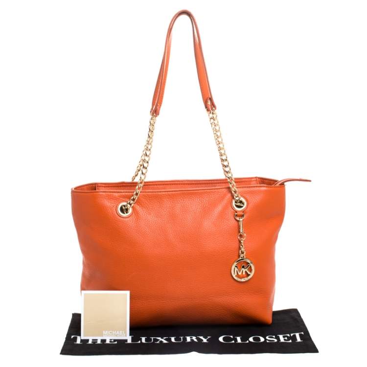 Pre Owned MICHAEL Michael Kors Orange Leather Jet Set Chain Tote