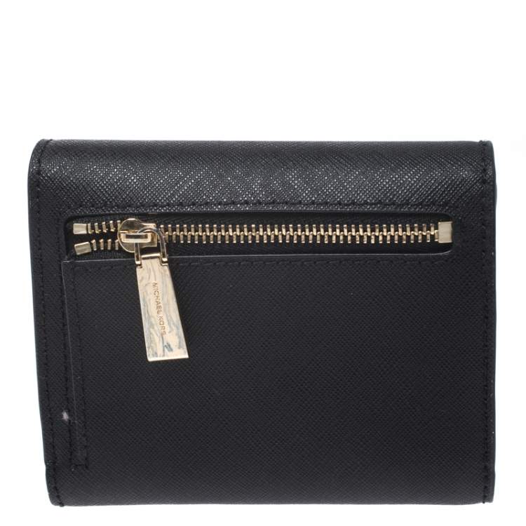 Michael Kors Black Leather Short Jet Set Trifold Wallet Michael Kors ...