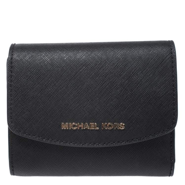 Michael Kors Black Leather Short Jet Set Trifold Wallet Michael Kors