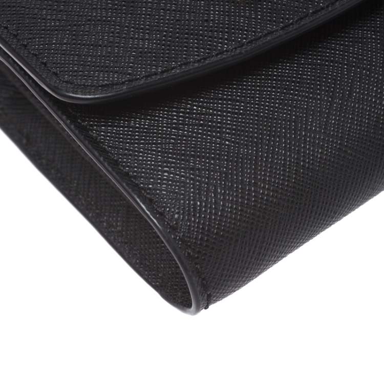 Pre Owned Michael Kors Black Leather Short Jet Set Trifold Wallet