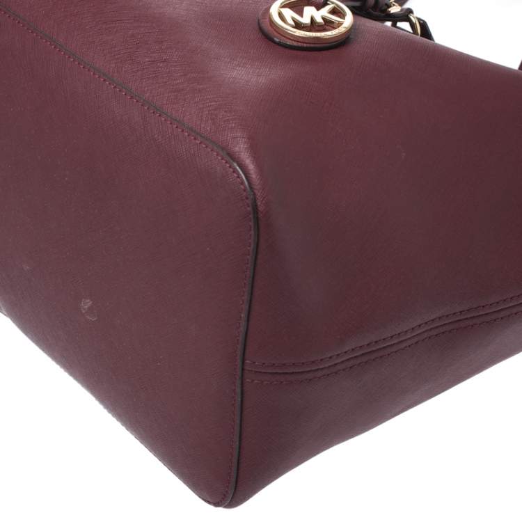 Pre Owned Michael Kors Burgundy Leather Jet Set Tote