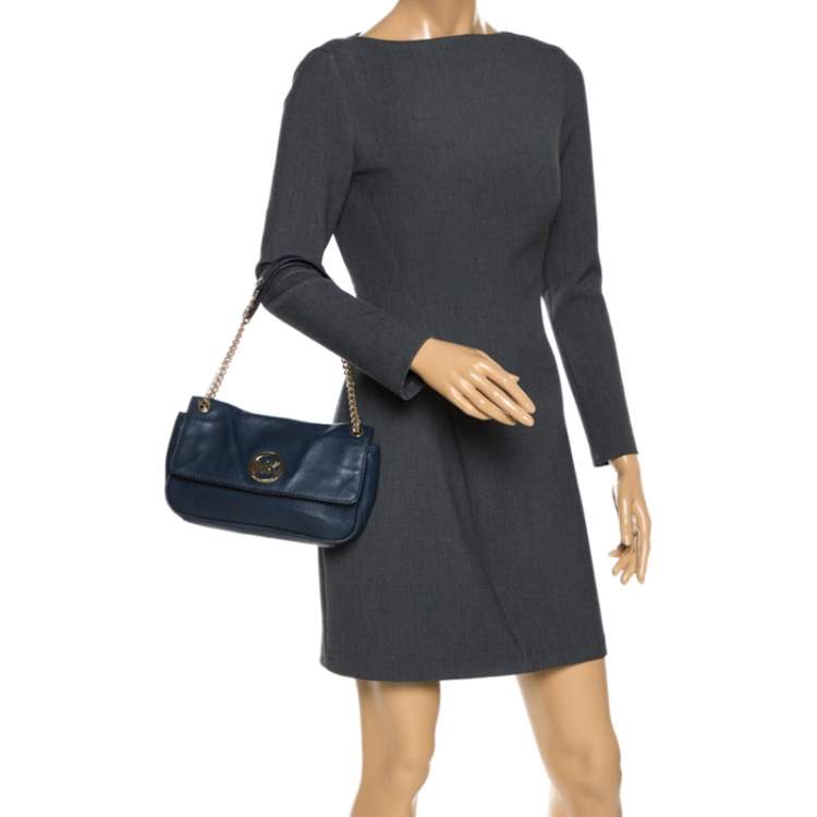 مملوكة مسبقًا MICHAEL Michael Kors Blue Leather Flap Shoulder Bag