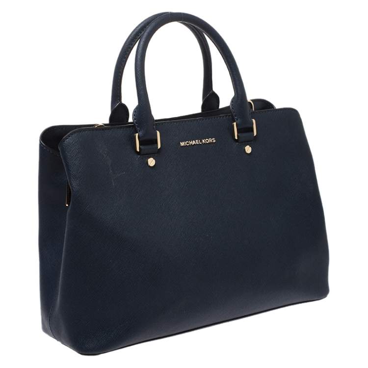 Pre Owned MICHAEL Michael Kors Blue Leather Savannah Satchel