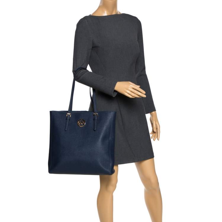 Pre Owned MICHAEL Michael Kors Blue Leather Jet Set Tote