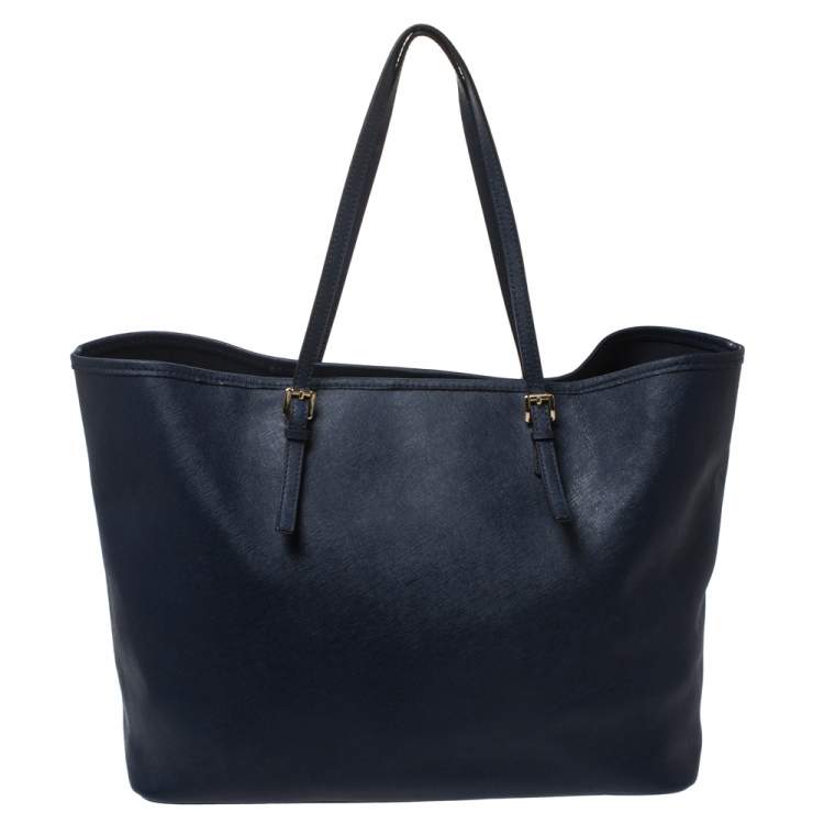 Pre Owned Michael Kors Blue Leather Jet Set Travel Tote