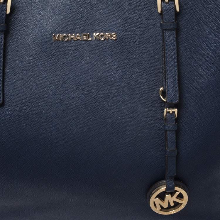 Pre Owned Michael Kors Blue Leather Jet Set Travel Tote
