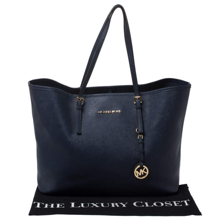 Pre Owned Michael Kors Blue Leather Jet Set Travel Tote