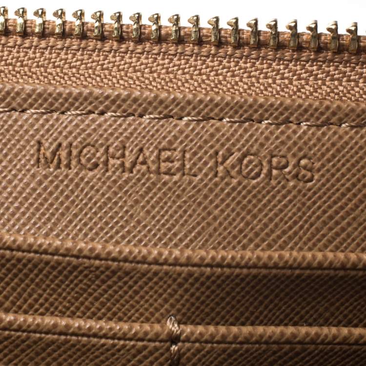 Pre Owned Michael Kors Brown Python Effect Leather Jet Set Zip Around Wallet