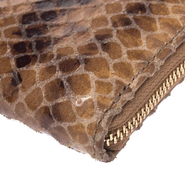Pre Owned Michael Kors Brown Python Effect Leather Jet Set Zip Around Wallet