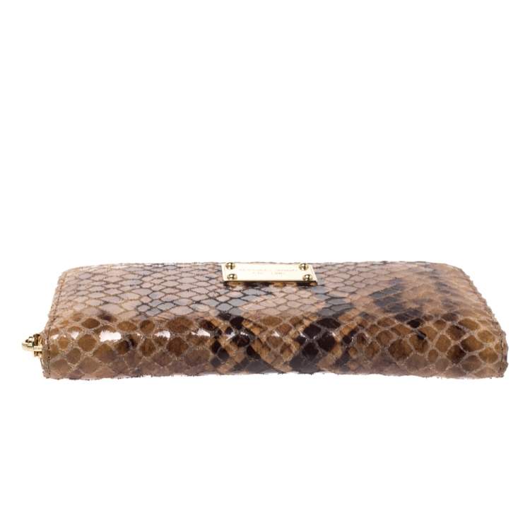 Pre Owned Michael Kors Brown Python Effect Leather Jet Set Zip Around Wallet