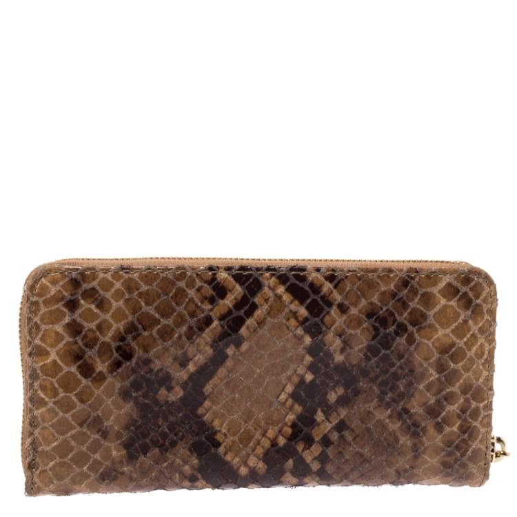 Pre Owned Michael Kors Brown Python Effect Leather Jet Set Zip Around Wallet
