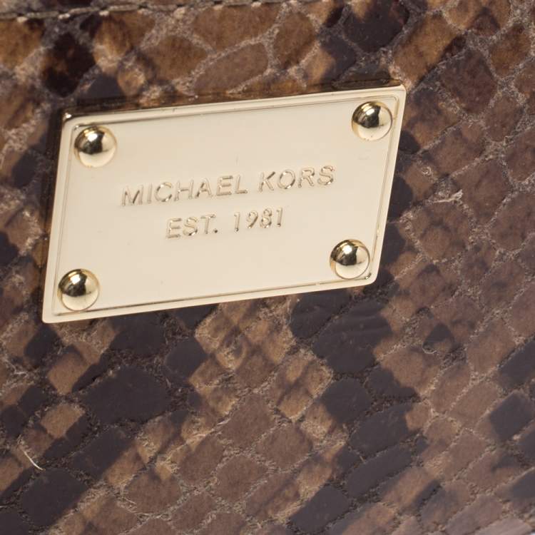 Pre Owned Michael Kors Brown Python Effect Leather Jet Set Zip Around Wallet