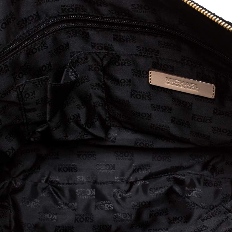 Pre Owned Michael Michael Kors Black Python Embossed Leather Top Zip Jet Set Tote