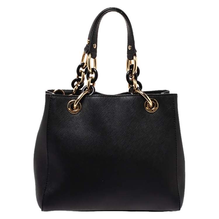 Pre Owned MICHAEL Michael Kors Black Leather Small Cynthia Tote