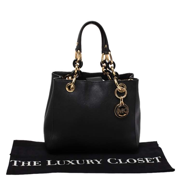 Pre Owned MICHAEL Michael Kors Black Leather Small Cynthia Tote