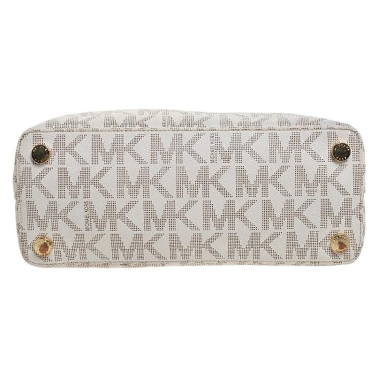 Pre Owned MICHAEL Michael Kors Beige Signature Coated Canvas Cindy Dome Satchel