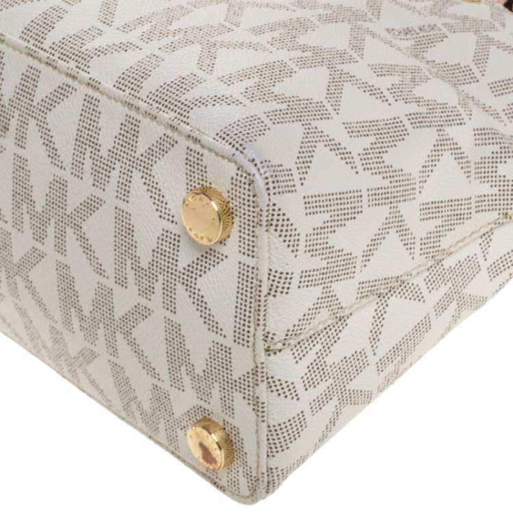 Pre Owned MICHAEL Michael Kors Beige Signature Coated Canvas Cindy Dome Satchel