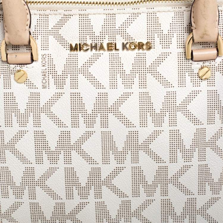 Pre Owned MICHAEL Michael Kors Beige Signature Coated Canvas Cindy Dome Satchel