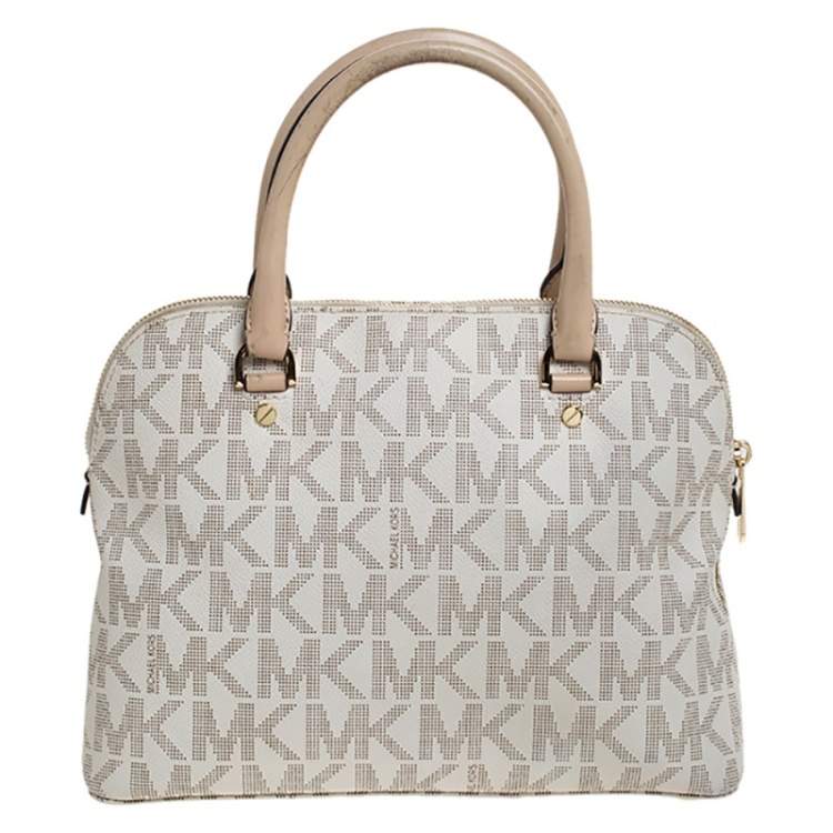 Pre Owned MICHAEL Michael Kors Beige Signature Coated Canvas Cindy Dome Satchel