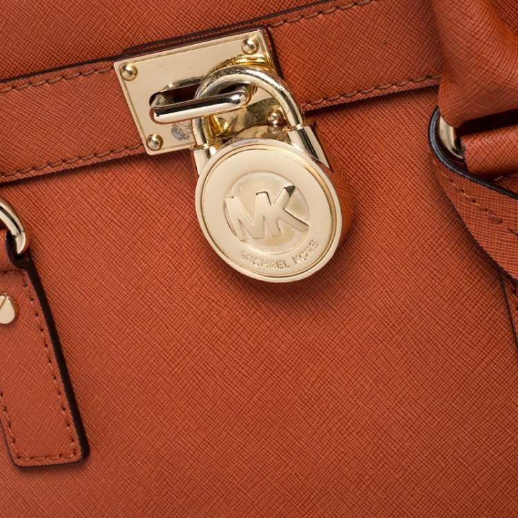 Pre Owned MICHAEL Michael Kors Orange Leather Large Hamilton North South Tote