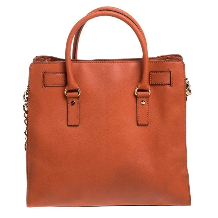 Pre Owned MICHAEL Michael Kors Orange Leather Large Hamilton North South Tote