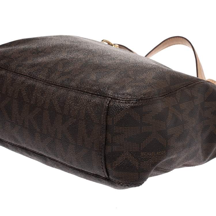 Pre Owned MICHAEL Michael Kors Brown Signature Coated Canvas Lilly Tote