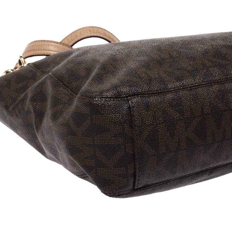 Pre Owned MICHAEL Michael Kors Brown Signature Coated Canvas Lilly Tote