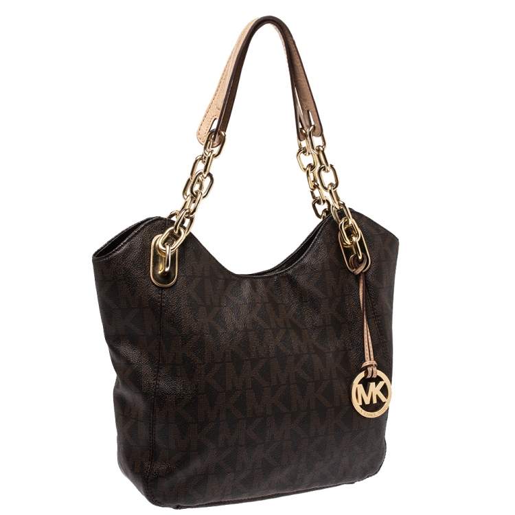 Pre Owned MICHAEL Michael Kors Brown Signature Coated Canvas Lilly Tote