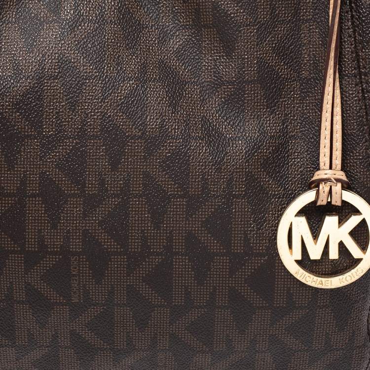 Pre Owned MICHAEL Michael Kors Brown Signature Coated Canvas Lilly Tote