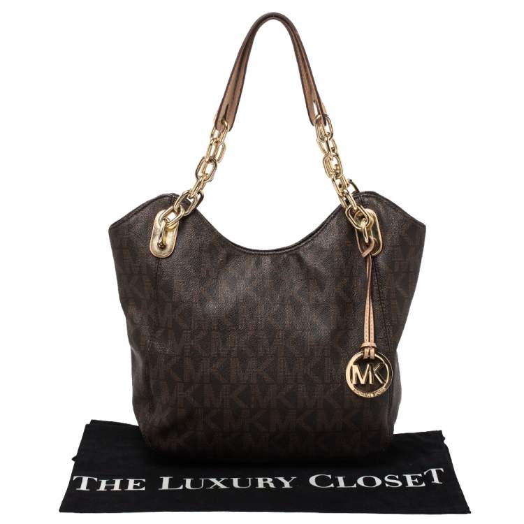 Pre Owned MICHAEL Michael Kors Brown Signature Coated Canvas Lilly Tote